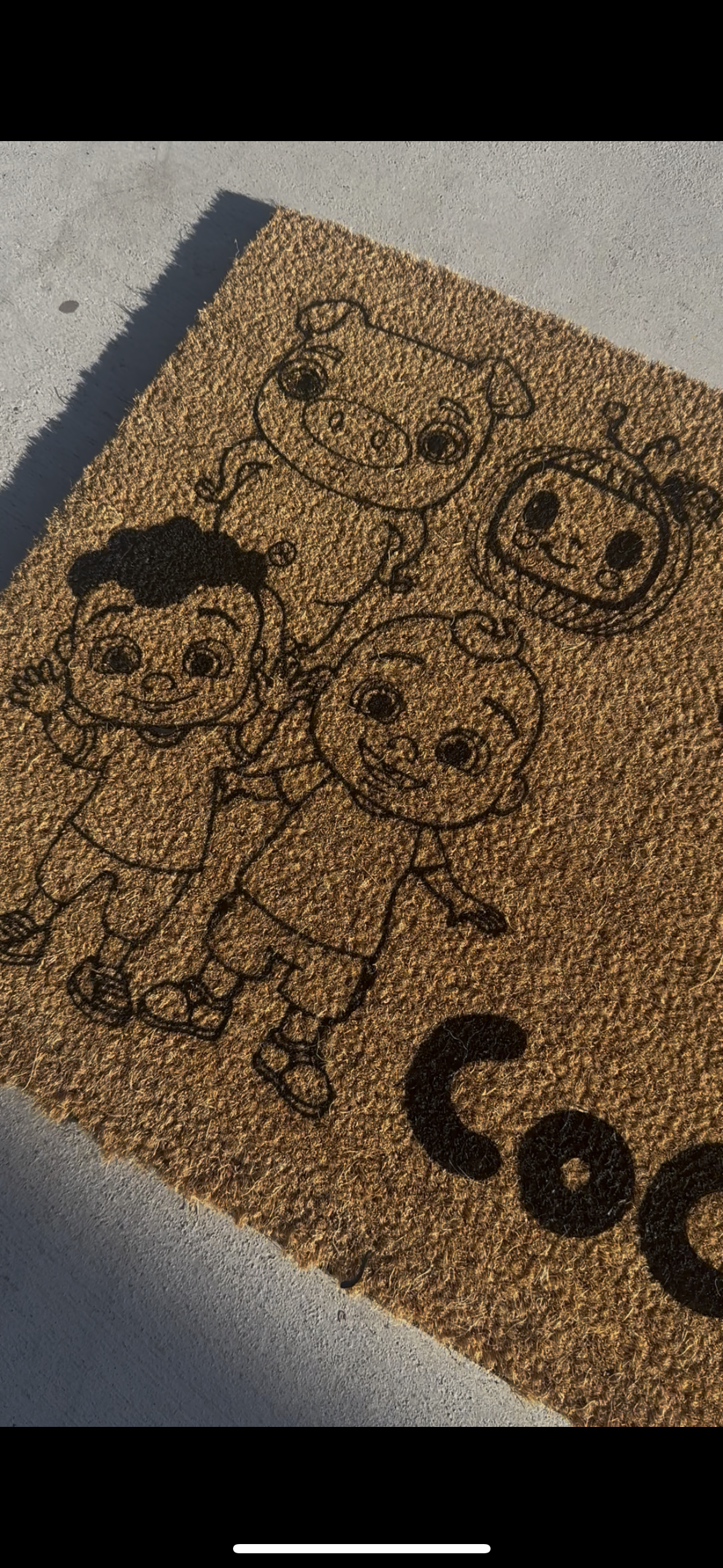 Hope You Like Cocomelon Doormat – 18x30 Coir Welcome Mat with Character Outlines | Funny Kid-Friendly Door Mat | Handmade and Painted in Black
